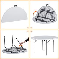 Table ronde pliante en HDPE de 6 pieds (72 pouces) pour 10 personnes, idéale pour les mariages, les banquets, les dîners, les événements, les fêtes, l'extérieur