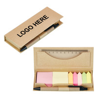 Juego de Notas Adhesivas de Papel Kraft Reciclado con Logotipo Personalizado, Porta Notas con Bolígrafo y Regla, Marcadores de Página Coloridos para Regalos Promocionales