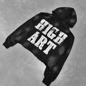 Sweat à capuche court en éponge française surdimensionné 100% coton pour hommes strass délavés au soleil lavé à l'acide hiver vente en gros personnalisé - Product Image 1