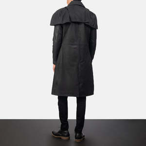 Classic Distressed Black Leather <b>Duster</b> Men's Coats - Product Image 3