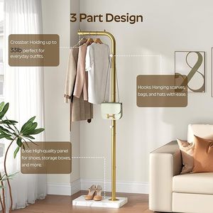 Gold Coat <b>Rack</b> Floor Standing Clothes <b>Rack</b> With <b>Hooks</b> and Thickened Base Metal Coat Stand for Hanging With L Shaped Coat Hanger - Product Image 2