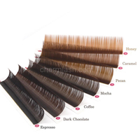 Lagee — Extensions de cils individuels 2D, fournitures pour maquillage des yeux, vente en gros, rouge, brun, facile à attraper et à Fan