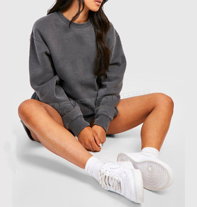 Chándal de algodón con cuello redondo, ropa de calle, chándales para mujer, 2 uds., chándal para correr, Joggers, sudadera con logotipo personalizado, conjunto de pantalones cortos para el sudor - Product Image 6