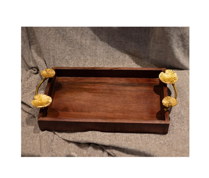 Bandeja de madera personalizada para servir, bandeja de madera con mango de caballito de mar de Metal para desayuno, bandeja de almacenamiento para servir, venta superior - Product Image 2