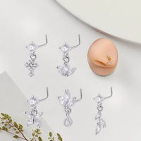 Perhiasan Tubuh Xinfocus, Anting Hidung Gantung dari Baja Anti Karat, Perhiasan Tindik Hidung Bentuk L, Perhiasan Tubuh Fashion untuk Wanita dan Pria