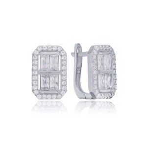 Rectangle Round and Baguette Stone Trendy <b>Back</b> <b>Earrings</b> Turkish Handmade Wholesale 925 Sterling <b>Silver</b> Jewelry - Product Image 4