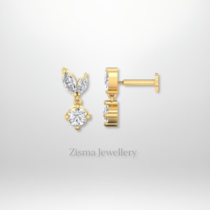 Luxury Lab Grown Diamond Stud <b>Earrings</b> 14K Solid <b>Gold</b> Piercing Jewelry <b>Flat</b> <b>Back</b> Internally Threaded Cartilage Lobe Wholesale - Product Image 1