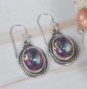Mystic Topaz 925 plata esterlina piedra preciosa mirada pendiente abril piedra natal forma ovalada joyería hecha a mano regalo para cumpleaños - Product Image 4