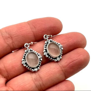 Boho Style 925 Sterling Silver Rose Quartz Gemstone Boucles D'oreilles Bijoux À La Main Boucles D'oreilles En Argent Bijoux Pour Femmes Cadeau De Mariage Pour - Product Image 1