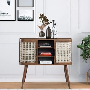 Aparador de comedor elegante con acabado de nogal de madera maciza de Berlín - Product Image 1