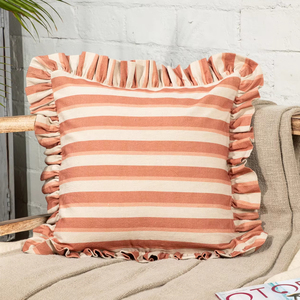 French European-Inspired Square Cotton Pillow <b>Cover</b> Sea Stripe Design Delicate Ruffle Trim Embroidered for Home Beach Hotel Use - Product Image 2