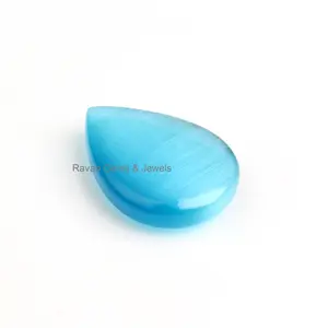High Polished Quality 16x22mm Smooth Pear Shape Blue Cat Eye Synthetic Gemstone For Making Jewelry Quartz Stones Supplier