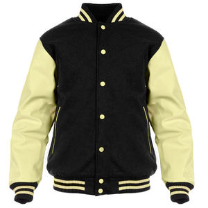 Chaqueta Varsity Letterman para hombre, chaqueta clásica personalizada con mangas de cuero camello de lana negra para hombre y mujer - Product Image 3