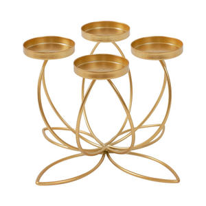 Modern 4 Cup Metal Candle Holder | Gold Plated Iron Tealight Stand | Decorative <b>Table</b> Centerpiece - Product Image 1