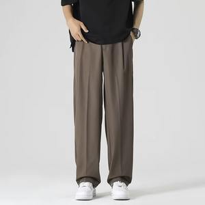 Été mince droit lâche glace soie pendentif sentiment polyvalent costume pantalon hommes solide bouton fermeture éclair poches mode pantalon décontracté - Product Image 5