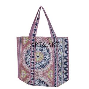 Sac fourre-tout pour femme, fait main, imprimé en bloc, matelassé, sac à bandoulière, sac de plage et de courses, sac de voyage en coton - Product Image 1