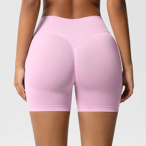 Short de fitness taille haute personnalisé pour femmes motif chaud côtelé Yoga sans couture entraînement Sport de plein air coupe ajustée taille élastique - Product Image 4