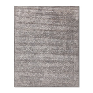 พรมทำมือสีเบจและสีน้ำตาล วัสดุผสมวิสโคส ขนสัตว์ และไหมไผ่ ลายเหรียญสี่เหลี่ยมผืนผ้า สำหรับห้องนั่งเล่นและห้องนอน-Hwb-13008 - Product Image 1