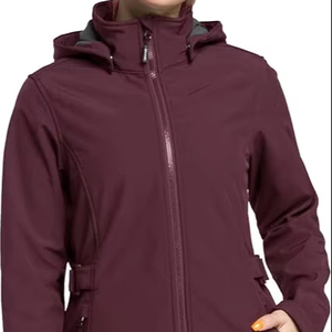 Women's Breathable Raw Woven Fleece Vintage Customizable Varsity Hooded Jackets <b>Zipper</b> Closure Stand Collar Cotton-Filled Winter - Product Image 4