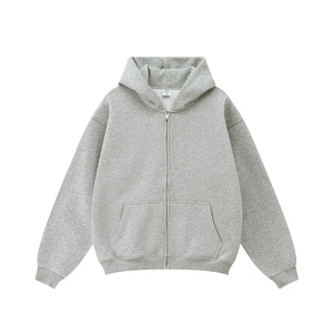 100% Cotton Fleece Heavyweight Zip Hoodie High Quality French Terry Oversized Drop Shoulder Cropped Custom Zip up Hoodie - Product Image 4