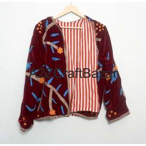 Veste d'hiver en velours brodée à la main de luxe pour femmes, respirante, artisanale, vêtements ethniques pour les mariages, les fêtes, les occasions festives - Product Image 6