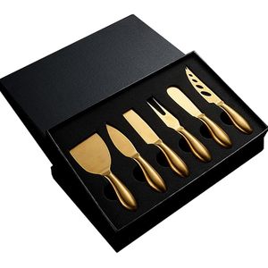 Golden <b>Cheese</b> <b>Knife</b> <b>Set</b> 6-Piece Stainless Steel <b>Cheese</b> Cutter Spreader Shaver Ergonomic Handles Holiday Birthday Wedding Parties - Product Image 1