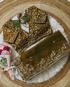 Dernier tissu en soie chiffon lourd et doux avec pallu zari et travail de séquence, bordure en point de croix sur les saris - Product Image 5