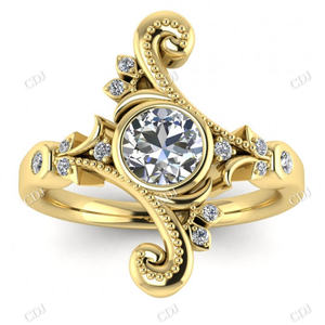 Bague de fiançailles exclusive en or massif 18 carats pour femme Ensemble de lunette de style art déco Bijoux en moissanite avec certificat GRA en diamant de dérivation - Product Image 3