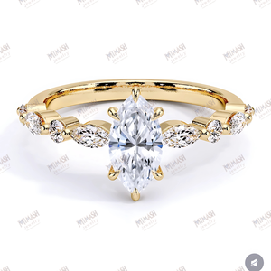 Elegant Marquise Cut Moissanite Engagement <b>Ring</b> in Yellow Gold with Side Accents, Timeless Unique Design for Women - Product Image 3