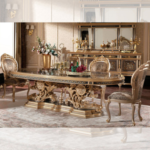<span class=keywords><strong>Table</strong></span> à manger allongée en bois de luxe européen pour <span class=keywords><strong>8</strong></span> <span class=keywords><strong>personnes</strong></span>, <span class=keywords><strong>table</strong></span> à manger et ensemble de chaises en or pour le salon, personnalisation - Product Image 2