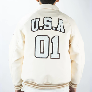 Chaqueta universitaria personalizada de lana con mangas de cuero chaqueta de invierno Bomber de invierno de alta calidad chaqueta Bomber - Product Image 4