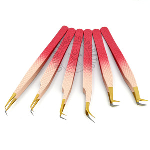 Pince à épiler professionnelle en acier inoxydable pour extensions de cils, volume russe, à angle de 45°, avec pointes en fibre, couleur pailletée, antidérapante, vente en gros - Product Image 1