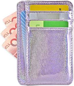 Cartera de bolsillo frontal de cuero para mujer y niña, Clip para dinero, funda para tarjetas de crédito (brillo plateado) - Product Image 2