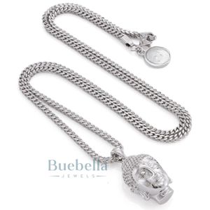 Collier Bouddha éveillé en argent sterling pour hommes chaîne Hip Hop Bling pendentif bijoux de mode de luxe Streetwear - Product Image 5