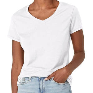 Camiseta de manga de alta calidad con cuello en V para mujer, 100% algodón, corta, transpirable, estampado de logotipo personalizado, venta al por mayor, nueva colección de verano - Product Image 5