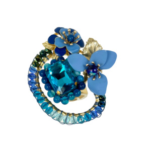 Anillo Chic Azul, Artesanía Italiana, Único, Hecho en Italia, Latón con Rodio, Bisel de Flor, Casual/Deportivo, Hecho a Mano, con Cuentas de Piedras Preciosas - Product Image 1