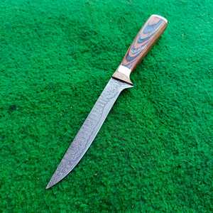 Couteau de chef en acier damas fait à la main, manche rond en bois, filet, couteau de cuisine tranchant avec étui en cuir - Product Image 5