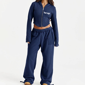 Conjunto Deportivo de Invierno de Alta Calidad, 2 Piezas, Top Corto y Pantalones Anchos, Transpirable, con Sudadera con Cremallera y Mangas Largas para Mujer - Product Image 4
