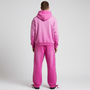 Chándal desgastado para hombre, lavado ácido, Sol desteñido, 100% algodón, Sudadera con capucha, conjunto de pantalones de chándal, cremallera, diamantes de imitación, ajuste holgado de invierno - Product Image 6