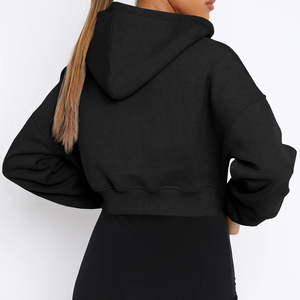 Sudadera con capucha activa y cremallera recortada para mujer con logotipo personalizado, Sudadera con capucha de manga larga, trajes deportivos de moda - Product Image 4