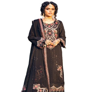 Robes de mariée en mousseline de soie semi-cousues pour femmes 3 pièces de créateur pakistanais MI Creation Salwar Kameez Indian - Product Image 1
