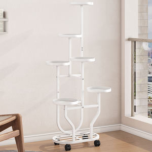 رف زهور لغرفة المعيشة بخمسة طبقات، رف معدني داخلي متعدد الاستخدامات للزهور، حامل نباتات على الطراز الأوروبي مع عجلات للتخزين - Product Image 3