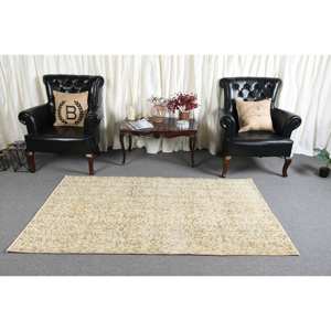 พรมขนสัตว์ตุรกีสีเบจ3.7 x 6.7ft คลาสสิกดีไซน์แบบเย็บปะติดปะต่อกันสำหรับเข้าห้องนั่งเล่นห้องนอนห้องโถงรูปสี่เหลี่ยมผืนผ้าทำจากน้ำยาง - Product Image 3