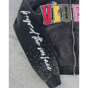 Diamond Drip Lettering Acid Wash Hoodies Iced Out Custom Rhinestone <b>Hoodie</b> <b>Oversized</b> Hip Hop Streetwear Zipper Hoodies - Product Image 3