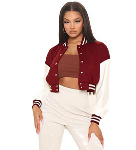 Top Tendance 2025 Haute Qualité Chenille Broderie Patchs Baseball Logo Personnalisé Femmes Recadrée Varsity Veste Taux De Gros - Product Image 1