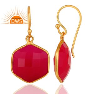 ต่างหูพลอยคาลซิโดนีธรรมชาติชุบทอง18K ชุบทอง18K ต่างหูห้อยอัญมณี - Product Image 3