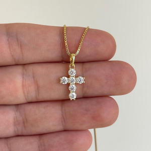 Petit collier avec pendentif en forme de croix en moissanite plaqué argent, pendentif en moissanite VVS, délicat, 3,5 mm, religieux chrétien, minimaliste, pour les fêtes - Product Image 6