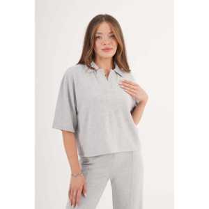 Blusa Gris de Manga Corta para Mujer, Venta al por Mayor, Blusas con Cuello Camisero - Product Image 2