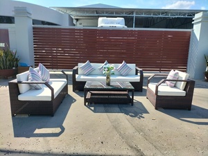 Table basse d'extérieur en rotin, meuble en osier, Table de Patio de jardin avec verre trempé, PRSF-092 - Product Image 5