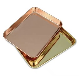 VISHAL HANDICRAFT PVD Gold Iron Rectangular Serving <b>Tray</b> Long Handle for Home Hotel Restaurant Use Customizable Size Shape Uttar - Product Image 4